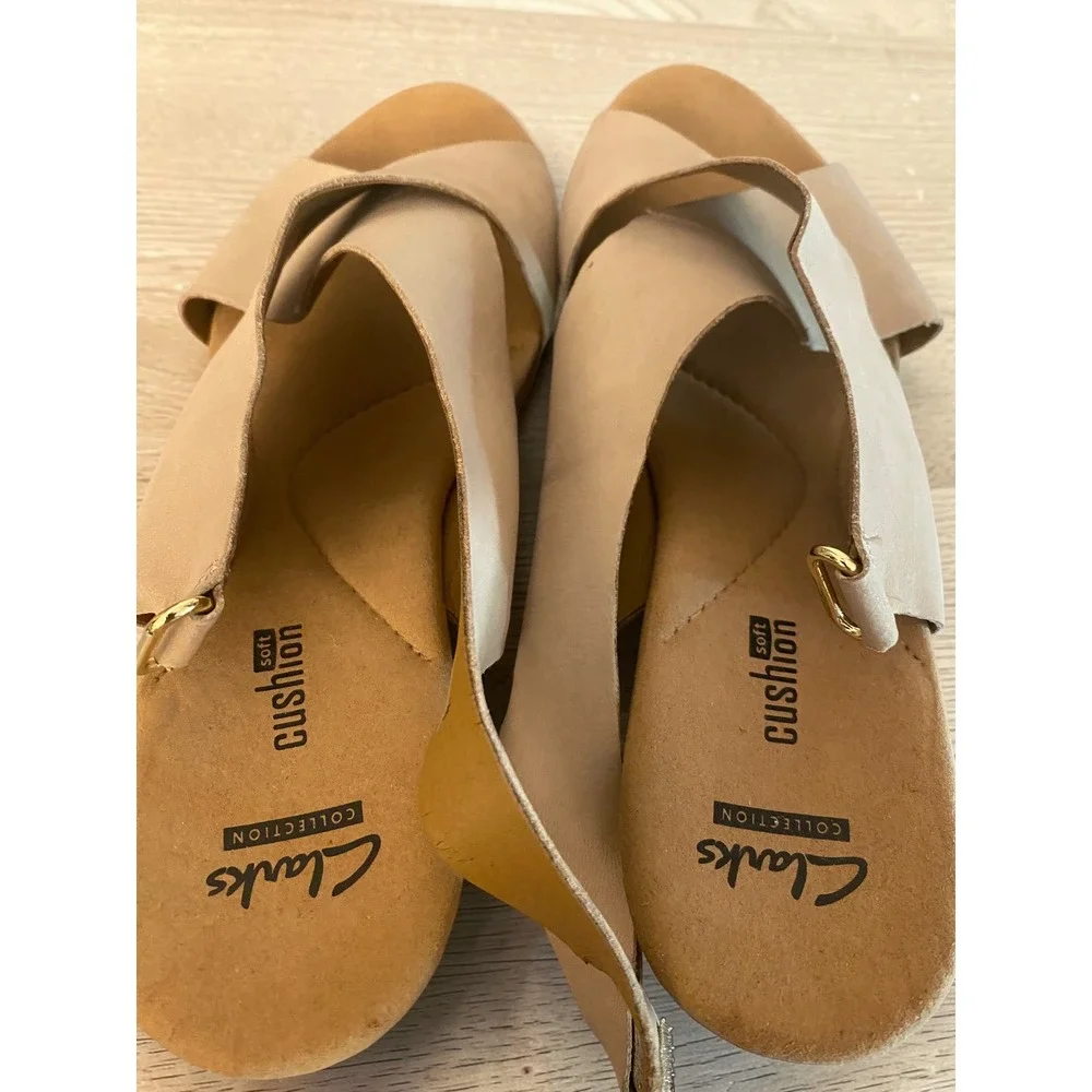 Clarks Annadel Eirwyn Cork Wedge Heel Crisscross Strap Taupe Sandals Size 8.5